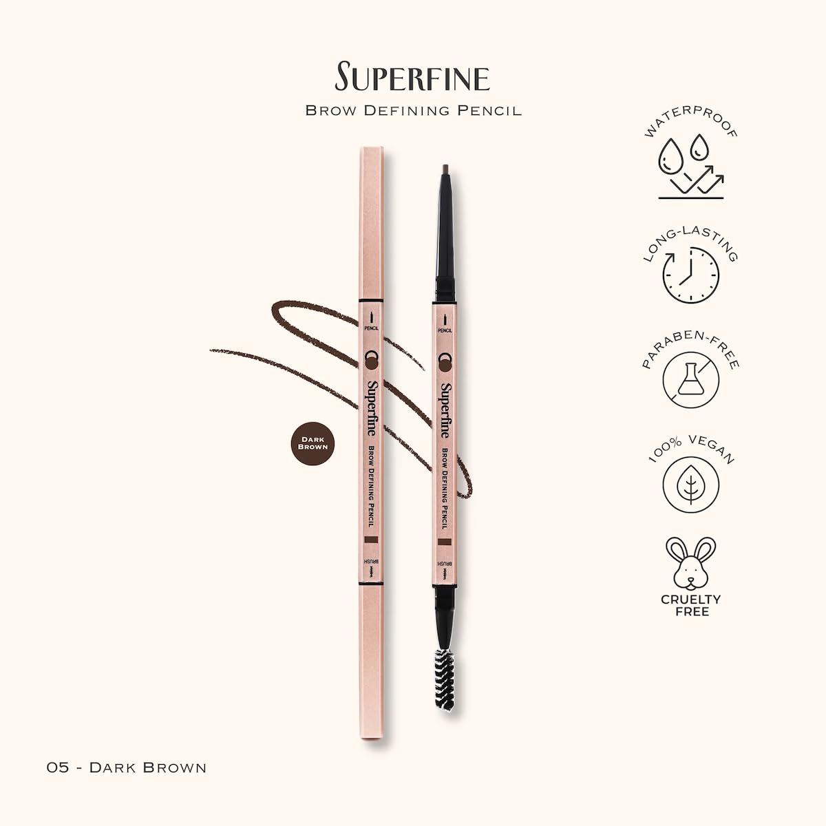 Beauty Superfine Micro Brow Pencil – 1.5mm Ultra-Fine Tip, Waterproof, Vegan Formula, 6 Shades – Long-Lasting Natural Eyebrow Pencil (05 - Dark Brown, 0.08G/0.002 FL.OZ（pack of 1）)