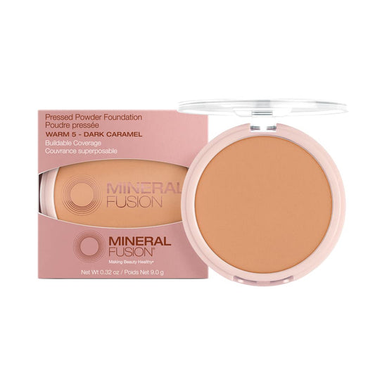 Mineral Fusion Pressed Powder Foundation, Warm 5 - Tan Skin w/Golden Undertones, Age Defying Foundation Makeup with Matte Finish, Talc Free Face Powder, Hypoallergenic, Cruelty-Free, 0.32 Oz