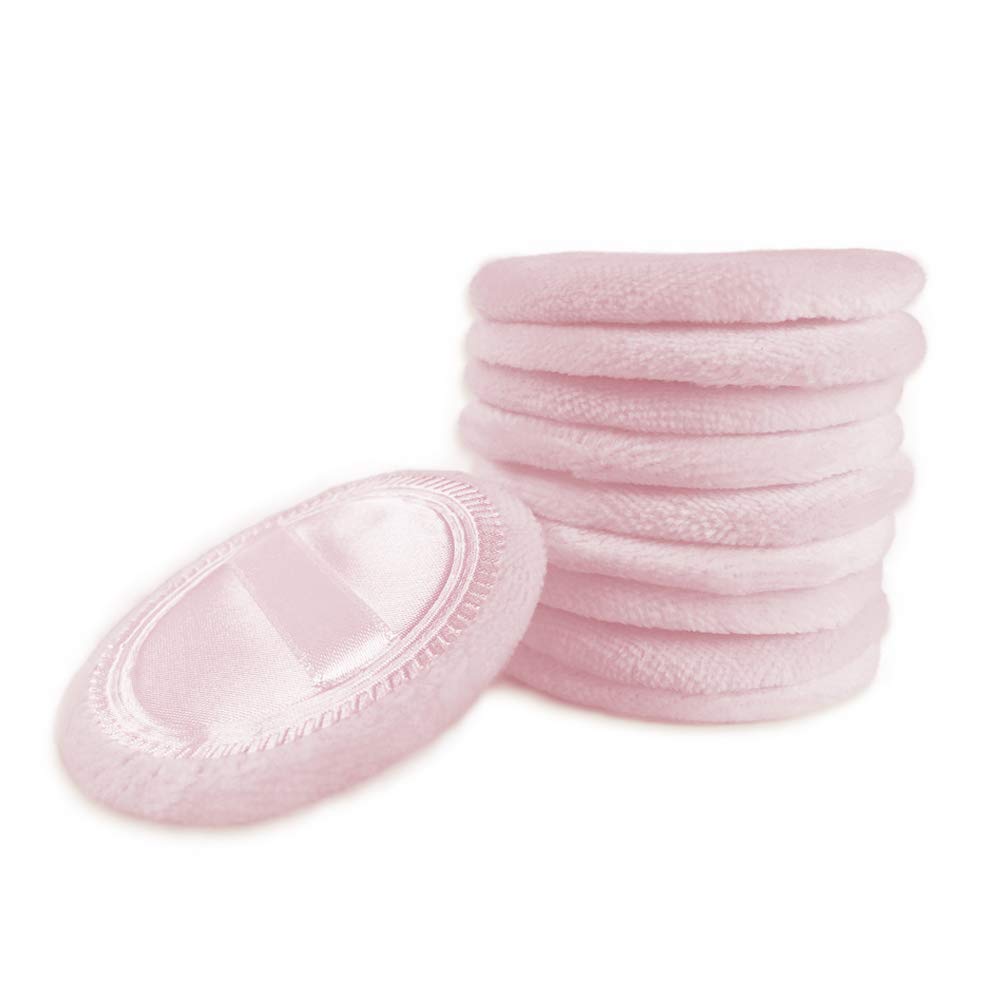 10pcs Powder Puff Cotton Cosmetic Face Makeup Powder Puffs Pads with Ribbon for Loose and Foundation 2.36 inch. (Pink)