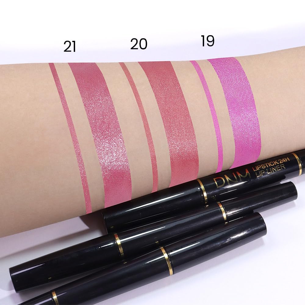 evpct 1Pcs Natural Pink Metallic Shine Shimmer Lip Liner and Lipstick Combo Set Kit for Women, Lightweight Hydrating Formula High Impact Full Coverage Lipstick and Lip Liner Makeup Gloss, 20#