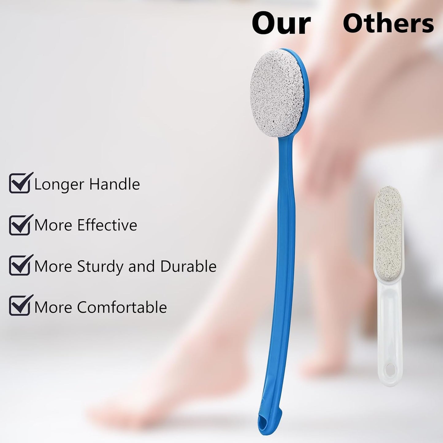 Pumice Stone for Feet with Long Handle (Curved Handle, Blue, Count, 1)