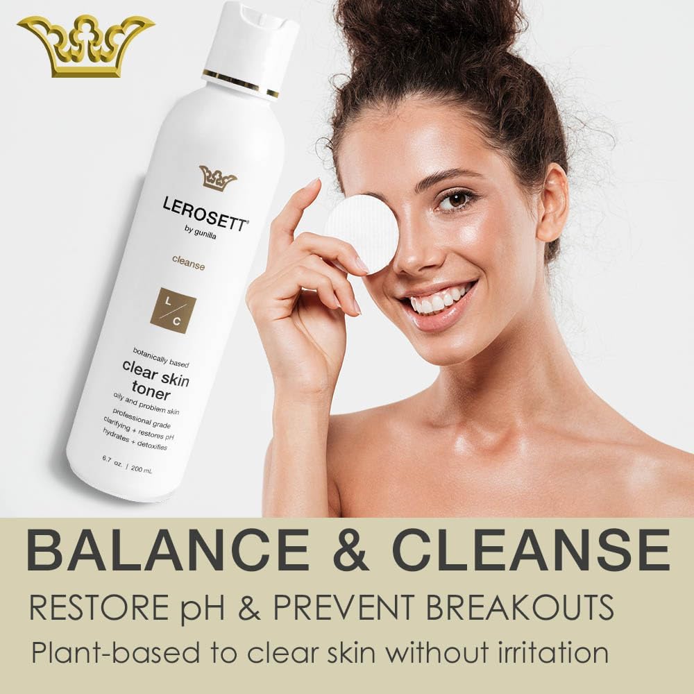 LEROSETT Toner for Clear Skin, Aloe Vera Based Toner with Glycolic Acid & 10 Calming Botanicals Helps Reduce Irritation, Future Blemishes, Blackheads, and Tightens Pores, Natural, Vegan - 6.7 oz