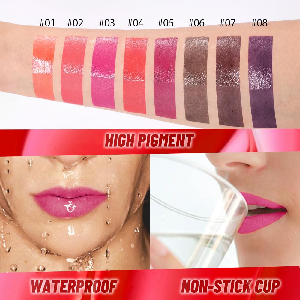 Lip Stain Peel Off Lip Gloss oil Dual-Ended Combo, Raspberry Peach Lips Liner Stain Peel Off Tattoo, Long Lasting & Waterproof, Transfer-Proof Lip Tint Stain with Lip oil for All Skin Type 03#
