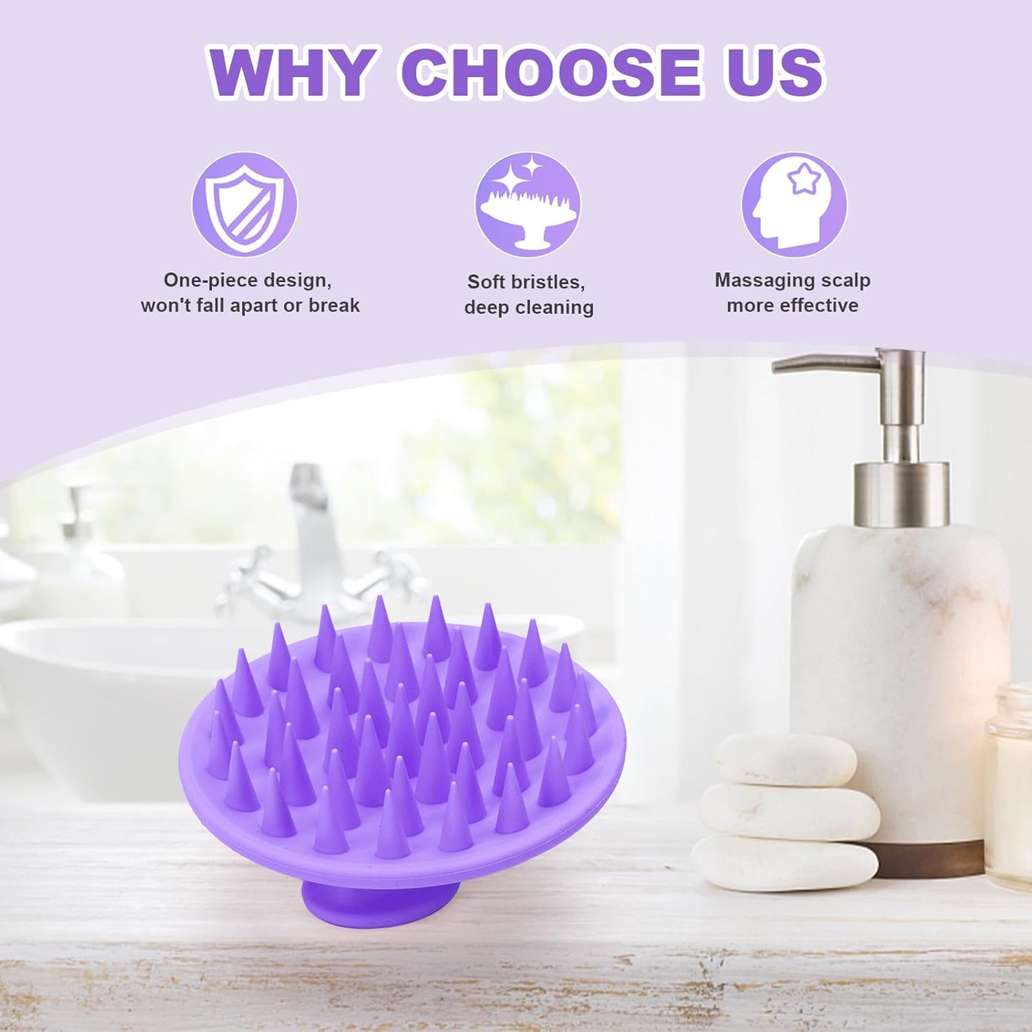 Silicone Scalp Massager Shampoo Brush, Scalp Scrubber for Hair Growth (Purple)