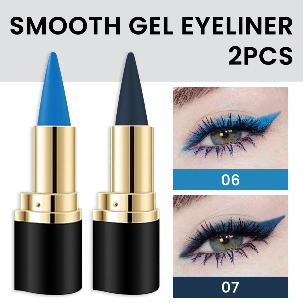 Kaely 2Pcs Light Dark Blue Gel Eyeliner Pencils Set,Waterproof Color Colored Eye Liner Crayon,Cat Eye Stencil Gothic Halloween Makeup,Face Paint Eye Black Stick,delineadores de colores para ojos