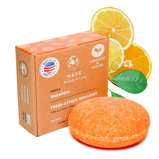 Wave Fresh Citrus Shampoo Bar - Moisturizing & Handmade Vegan Bar for Shiny Hair, Natural, Organic & Non-GMO Shampoo for Women & Men, 2.3 oz, Long-Lasting (80-120 Uses)