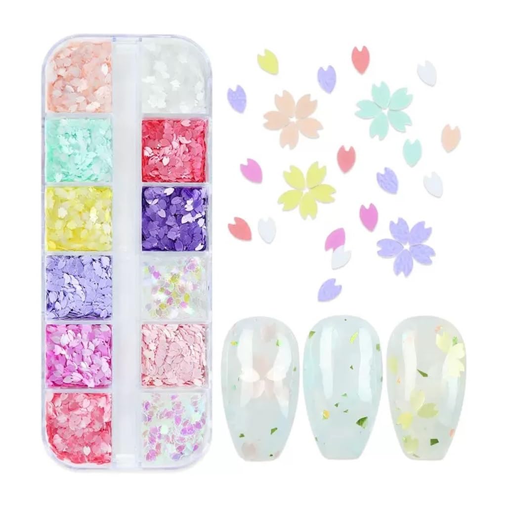 Flower Glitter Nail Sequins,3 Boxes Holographic Flower Heart Nail Art Flakes Pink Purple Glitter Sticker Decals Butterfly Nail Sequins Manicure DIY Spring Decorations 36 Styles