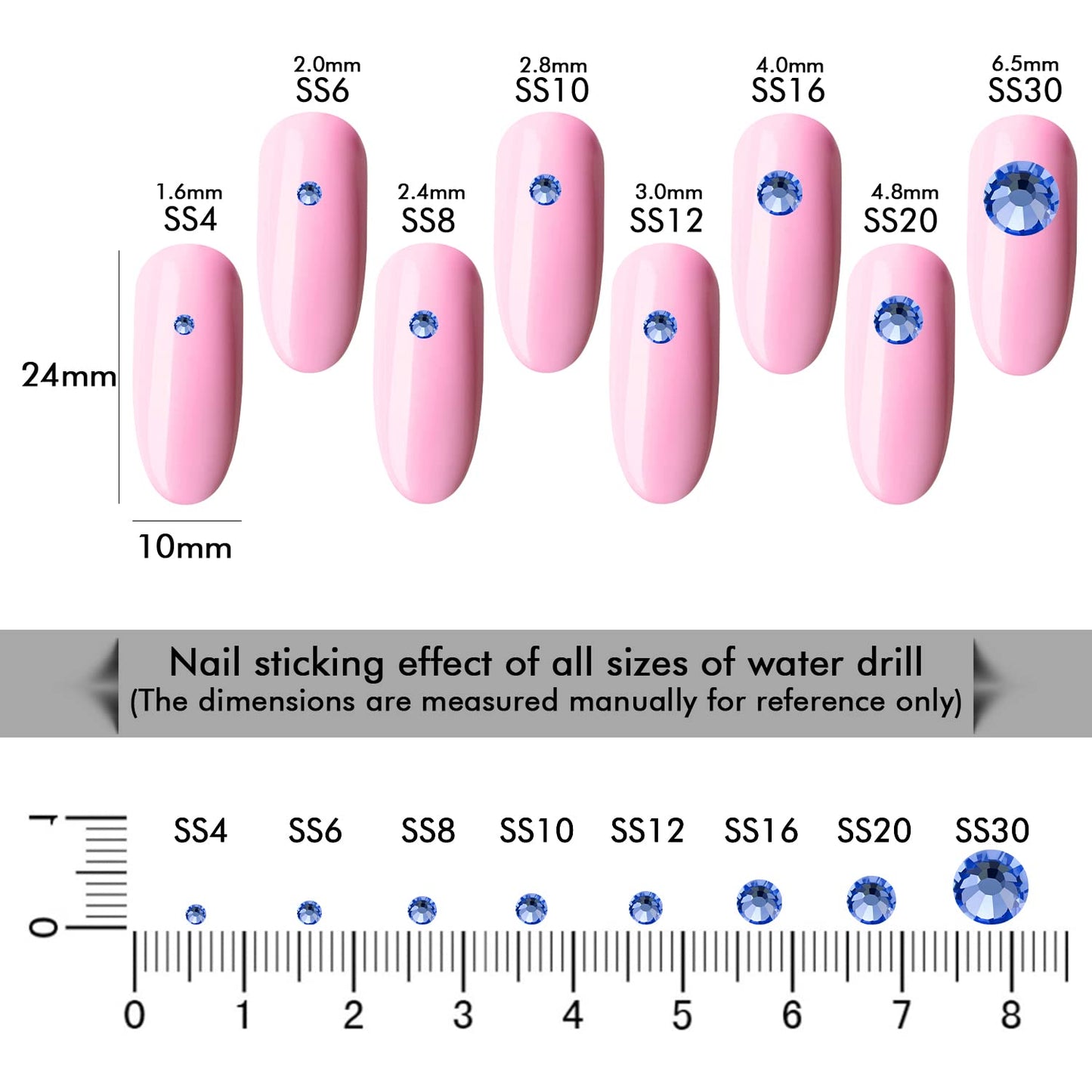 1440Pcs Light Blue Crystal Rhinestones,Glass Flatback Rhinestones Gemstones Small for Nail Face Makeup Art Crafts Clothes Decoration - (SS6,2.0mm,Light Blue)