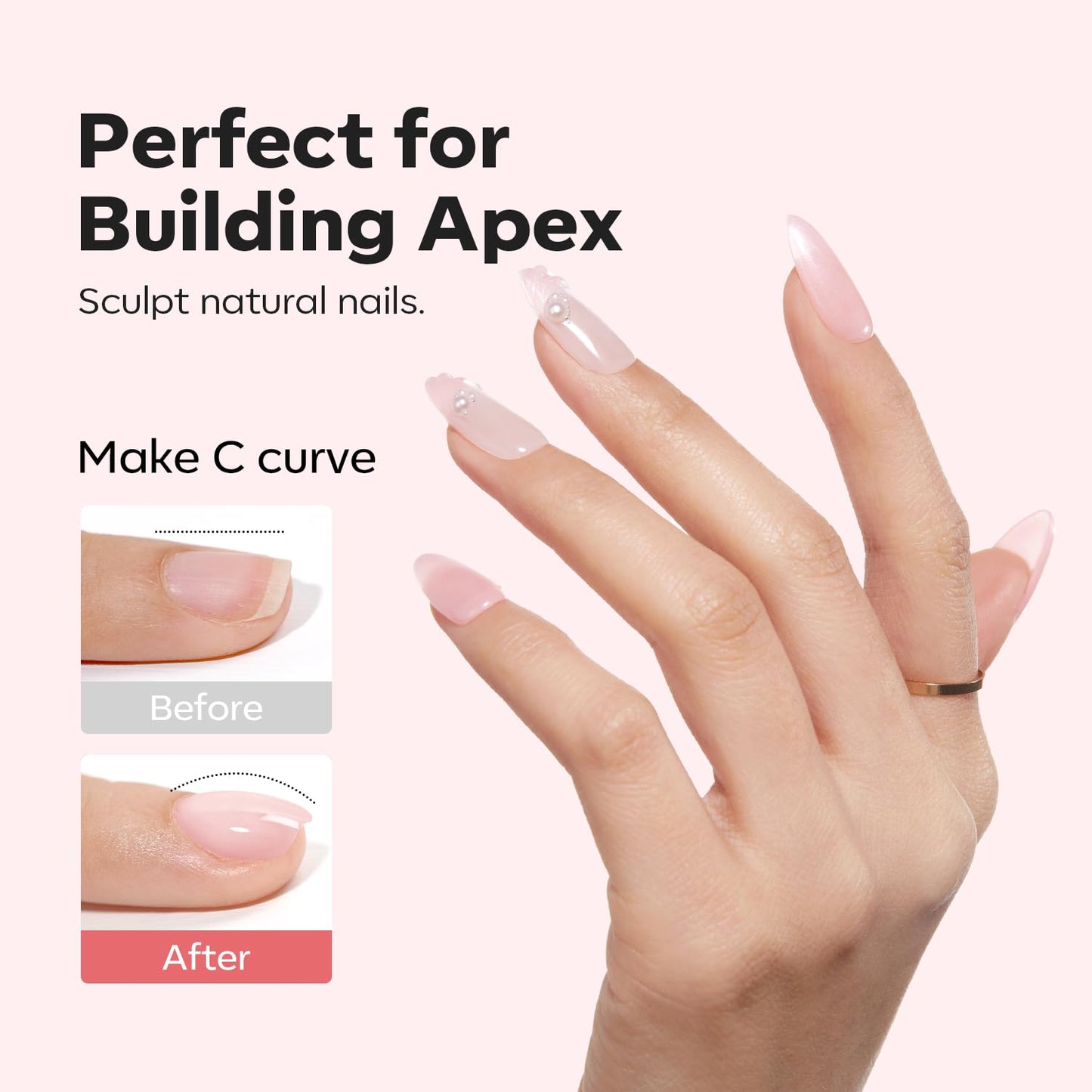 modelones Builder Nail Gel, 8-in-One Pink Shimmer Builder, Sparkle Glitter Pink Rubber Base Gel Polish LED Lamp Cured Hardener Color Base Strengthener Extension for Home DIY Salon Girls