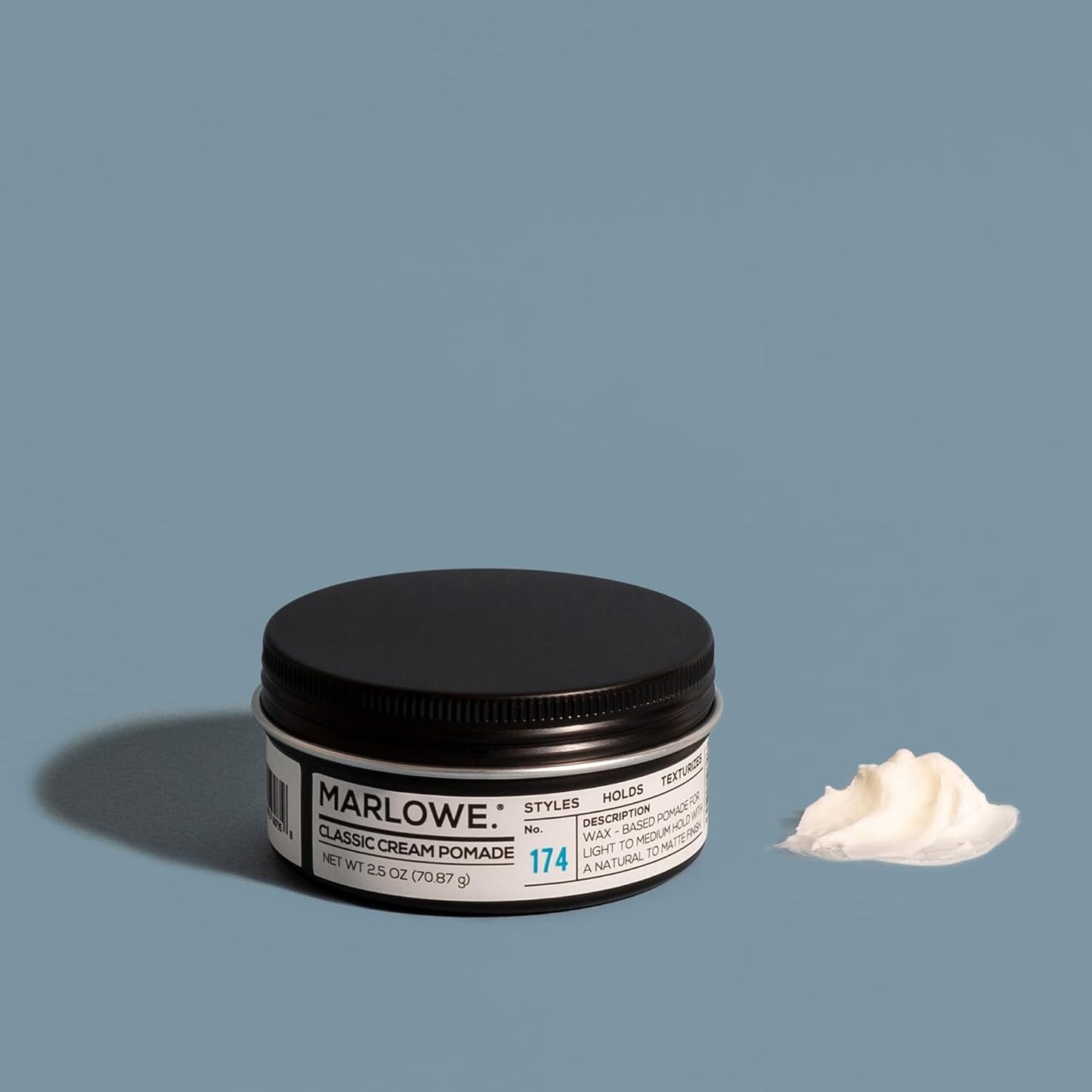 MARLOWE. No. 174 Classic Cream Pomade for Men 2.5 oz, Wax-Based Light to Medium Hold, Natural to Matte Finish, Conditioning Coconut Oil & Shea Butter, Original Pine & Agarwood Scent