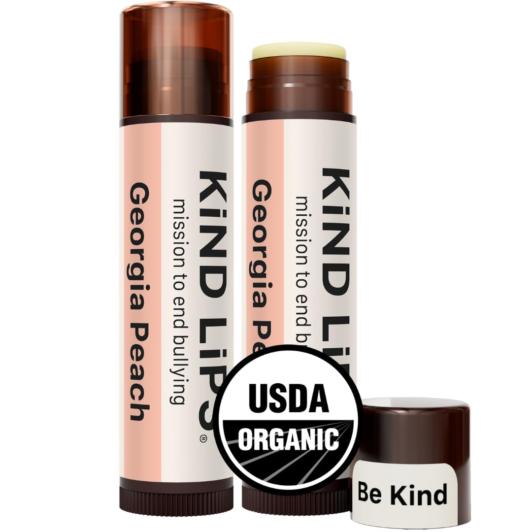 Kind Lips Georgia Peach Lip Balm 2-Pack - USDA Organic, Natural Chapstick Alternative for Dry Lips | Gluten-Free, Cruelty-Free