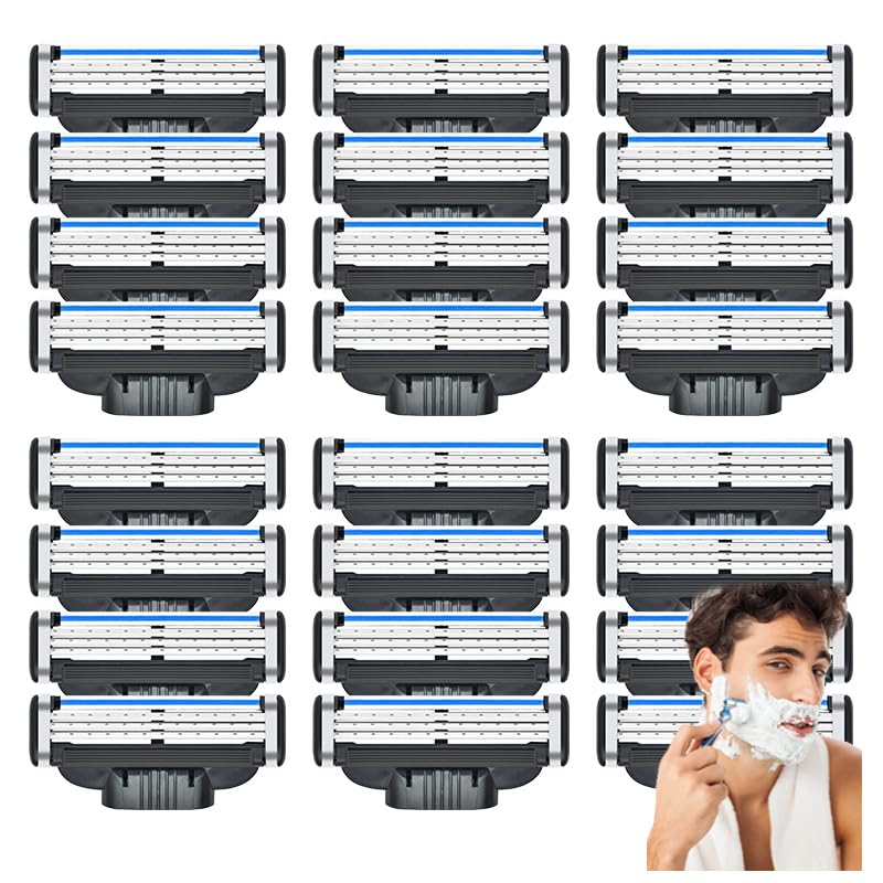 Men's Razor Blades, 24PCS Precision Shaving Blades with Dual Lubrication, Compatible with Mach3 Razors, Close Shave, Men's Universal Manual Razor Blades Refill