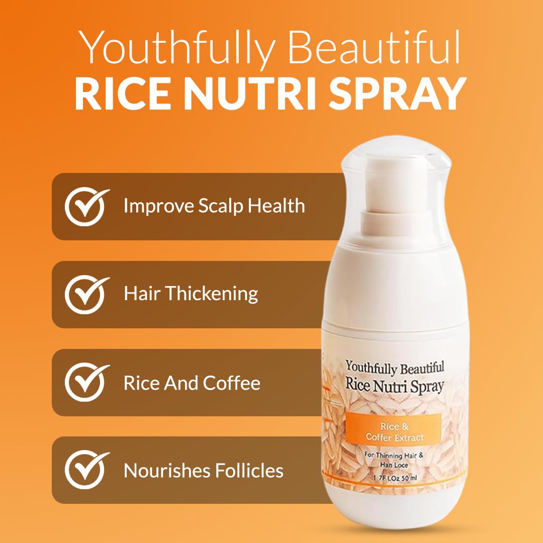Youthfully Beautiful Rice Nutri Spray and Shampoo Bar Set Rice and Coffee Extract for Thinning Hair and Loss Hair Growth Support Natural Solid Cleanser Scalp Treatment Thickening Nourishing Care