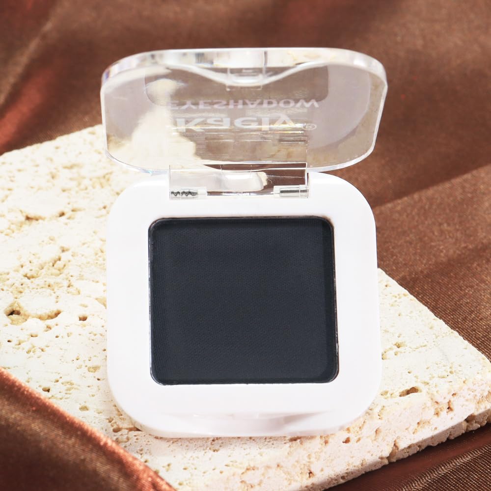 Buildable Matte Eyeshadow Makeup Palette Single - Black Shades | Creamy Pressed Powder for Easy Blending | Mini Travel Palette for Women | Everyday Natural Eye Makeup