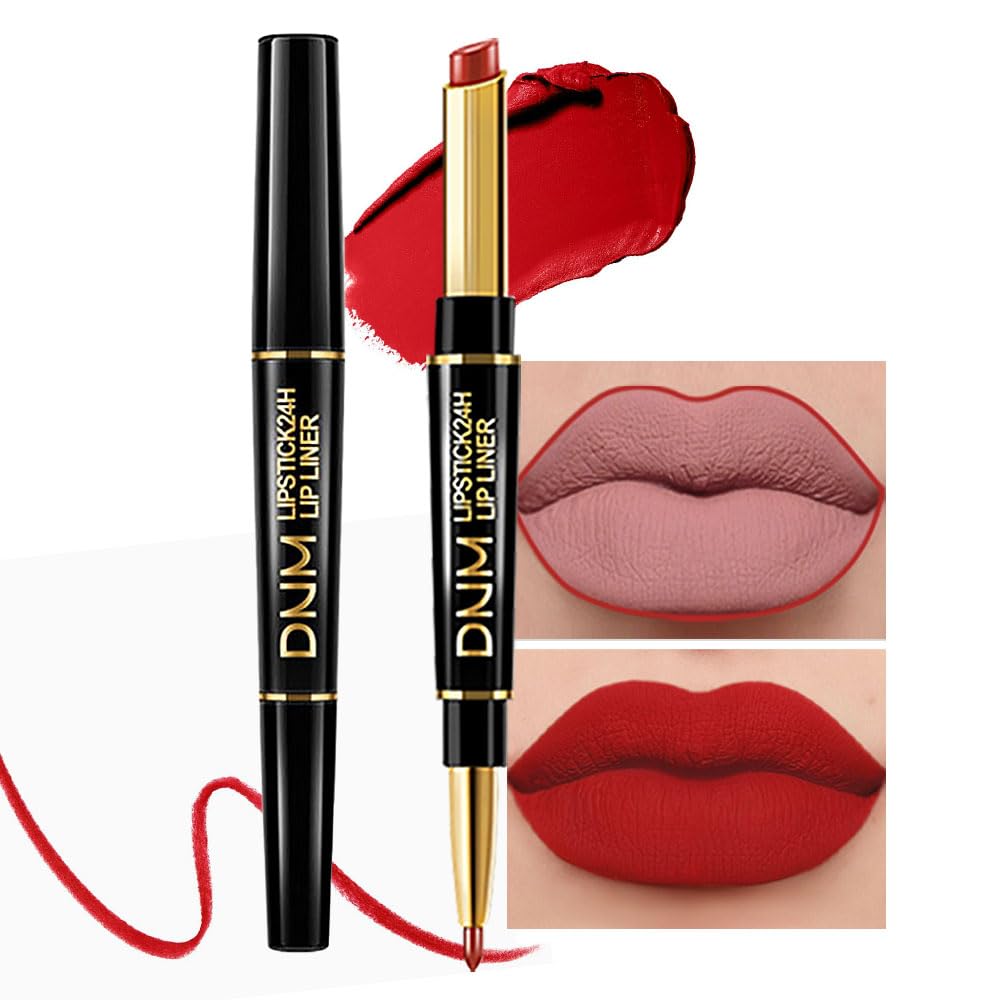 evpct 1Pcs Ruby Red Lip Liner and Lipstick Set Kit for Women Matte Lips Kit with Lip Liner Lip Stains Long Lasting Waterproof 24 Hour Lipstick and Lip Liners Combo Lipliners Pencil Set 14#