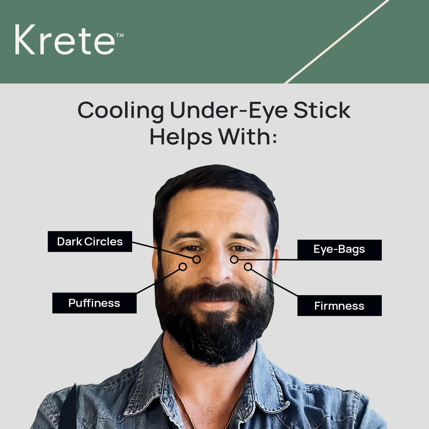 KRETE Cooling Under-Eye Stick with Liposomal Caffeine and Tripeptide-5 - Helps with Dark Circles and Puffiness, Vegan & Cruelty-Free, 15ml