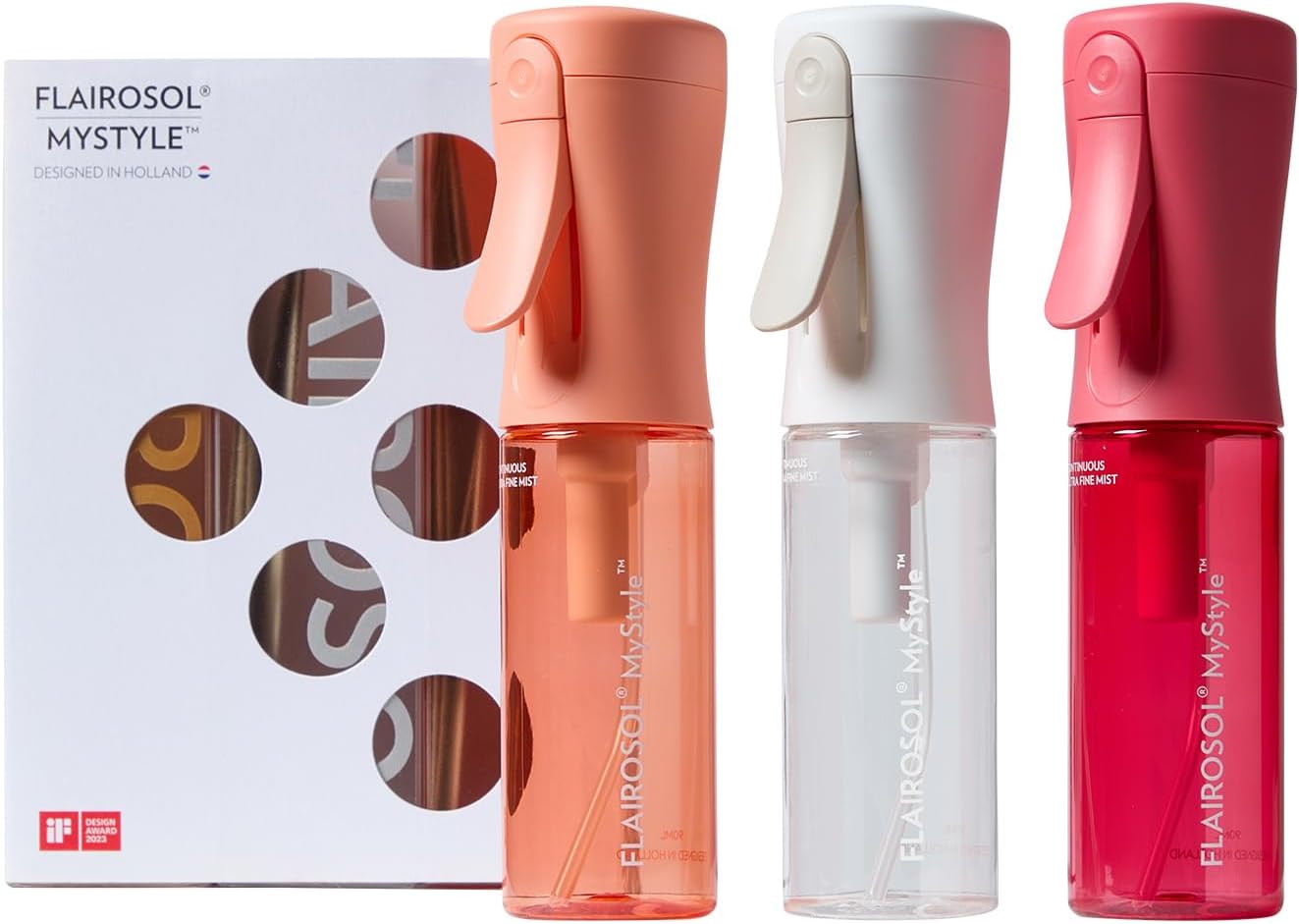 FLAIROSOL MyStyle, Spray Bottle for Hair- 3 Pack Small Travel Spray Bottle, Ultra Fine Continuous Water Mist for Face, Hairstyling, Salon, Cleaning, Beauty, Toners, Hydration & Makeup, 3.04oz / 90ml