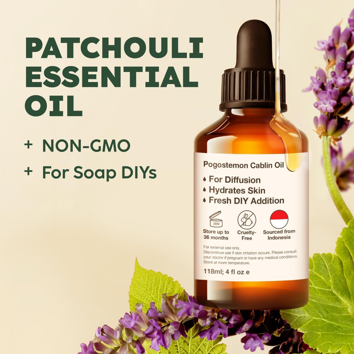 Kukka Patchouli Essential Oil for Skin & Diffuser - 4 Fl Oz - Patchouli Oil, Captivating Scent for Body Perfumes, Aromatherapy, DIY Soap Making Scents