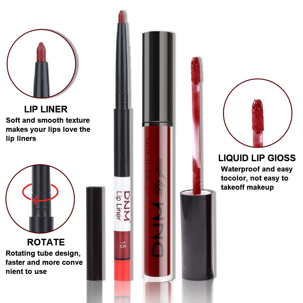 evpct 2Pcs Dark Red Maroon Matte Lipstick and Lip Liner Makeup Set for Women Dark Blood Red Liquid Matte Brown Lipstick Lip Liner Stain Long Lasting Waterproof Permanent Lipsticks 24 hours 15#