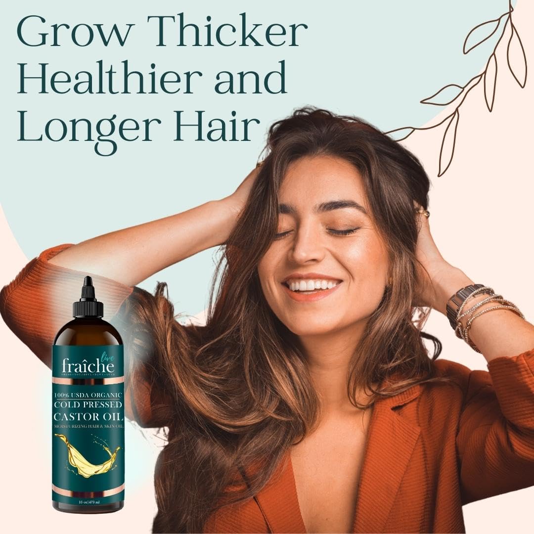 Organic Castor Oil (16oz) - Pure Castor Oil Organic Hexane Free Cold Pressed Unrefined Bottle - Natural Hair Growth Oil for Moisturizing & Healing Dry Skin - Castor Oil for Skin & Hair Treatment Oil