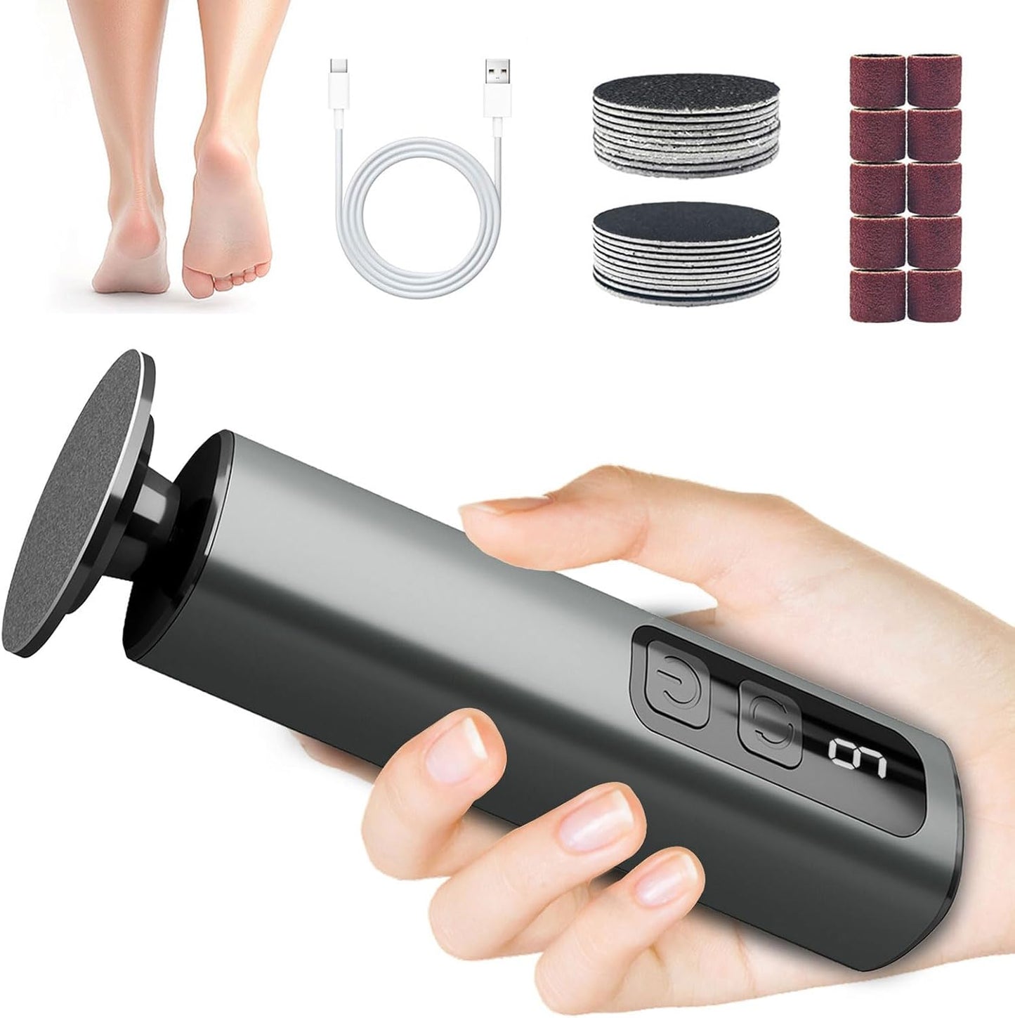 Electric Foot Callus Remover & Nail File - Electric Callus Remover for Feet, 9 Adjustable Speeds, 1800mAh Rechargeable, Portable Aluminum Body w/Type-C Charging for Home & Travel (Black)