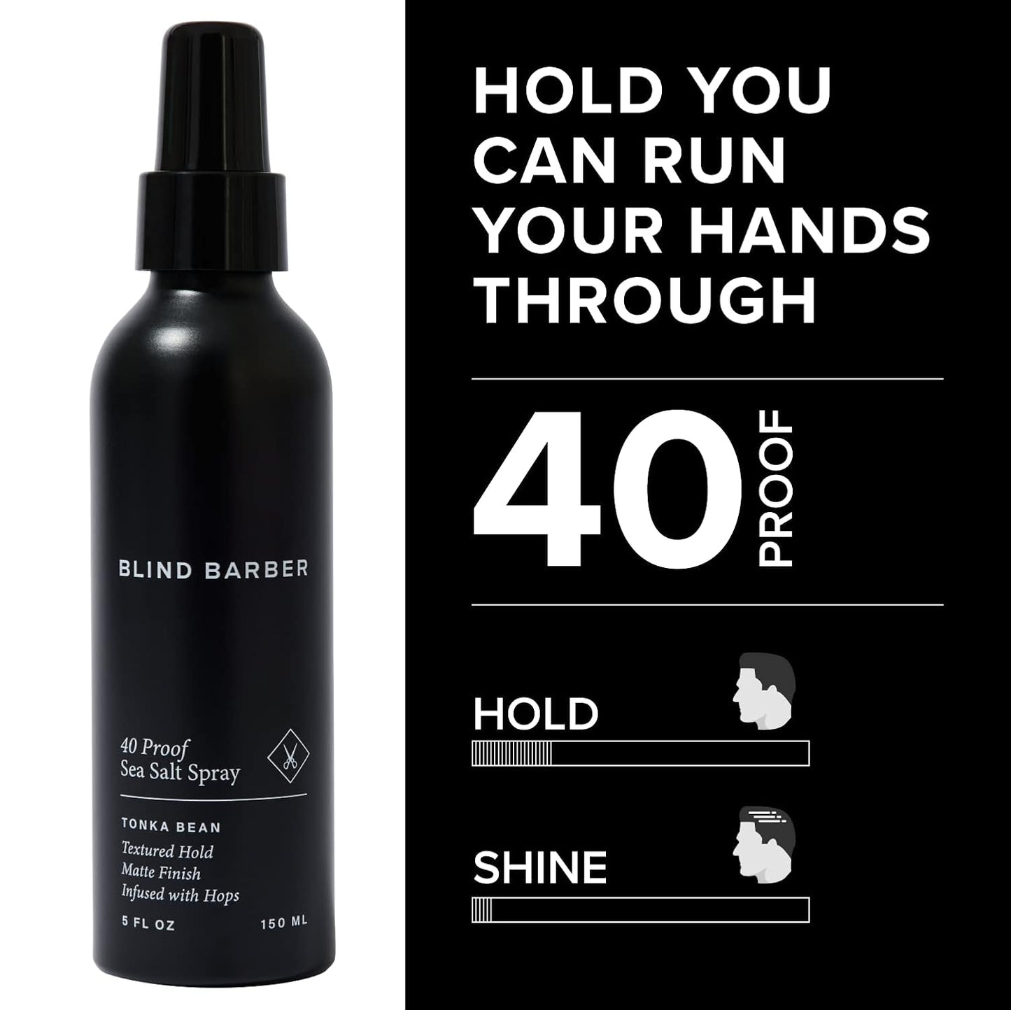 Blind Barber 40 Proof Sea Salt Spray for Men -  Salt Water Hair Spray for Volume & Texture - Water-Based Matte Finish with Light-Medium Hold - Enhances Beach Waves & Body - Tonka Bean Scent (5  Fl oz)
