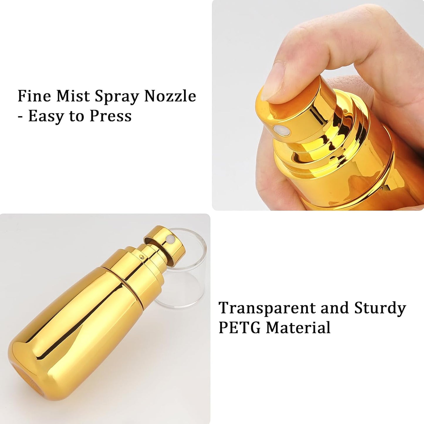Cosywell Travel Spray Bottle 3 Pack 2oz 60ml Leak Proof TSA Approved Fine Mist Spray Bottle Empty Plastic Refillable Containers for Hair Perfume Toners Rose Water Cosmetics(Gold+Pink+Clear)