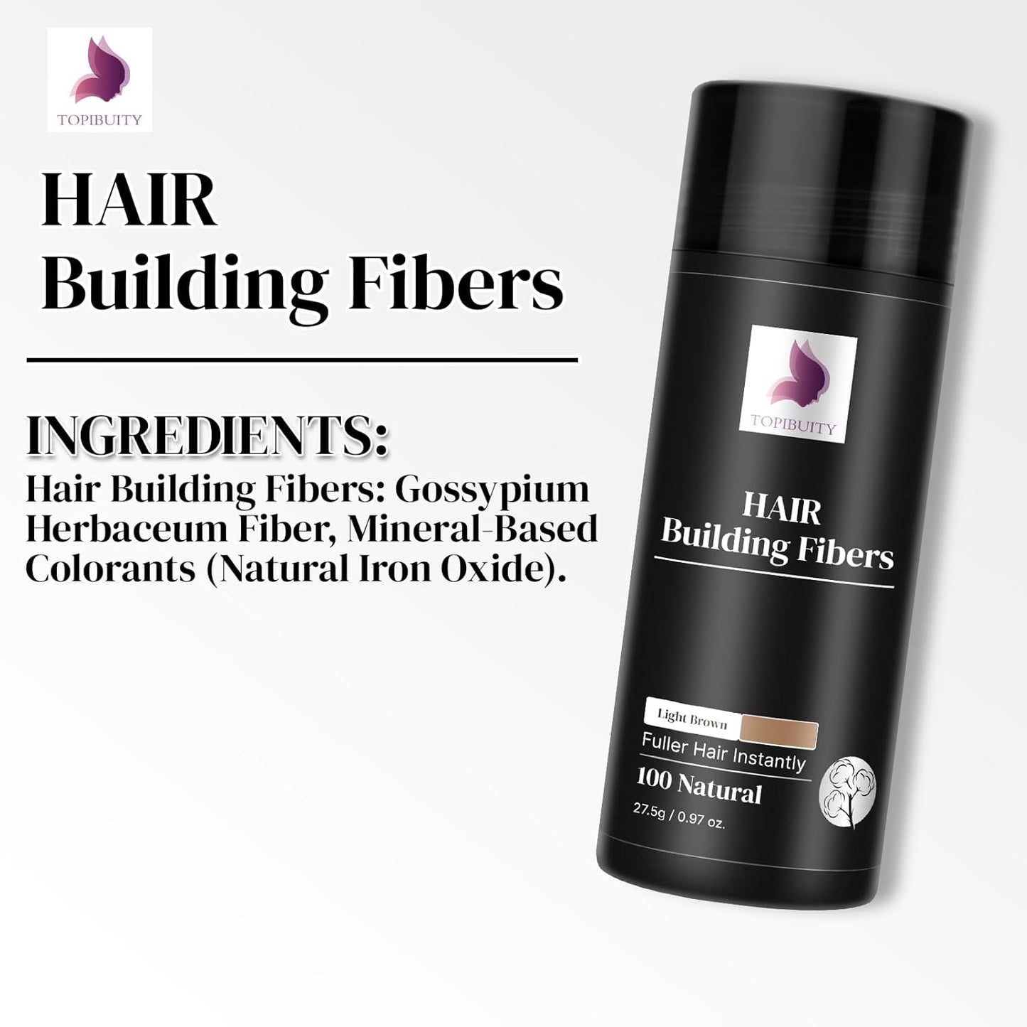 Hair Fibers & Applicator 3-in-1 Set - Natural Concealing Hair Thickening Fibers - Long-Lasting Spray with Accessory for Crisp Hairlines, Thicker Beard & Styling (light brown)
