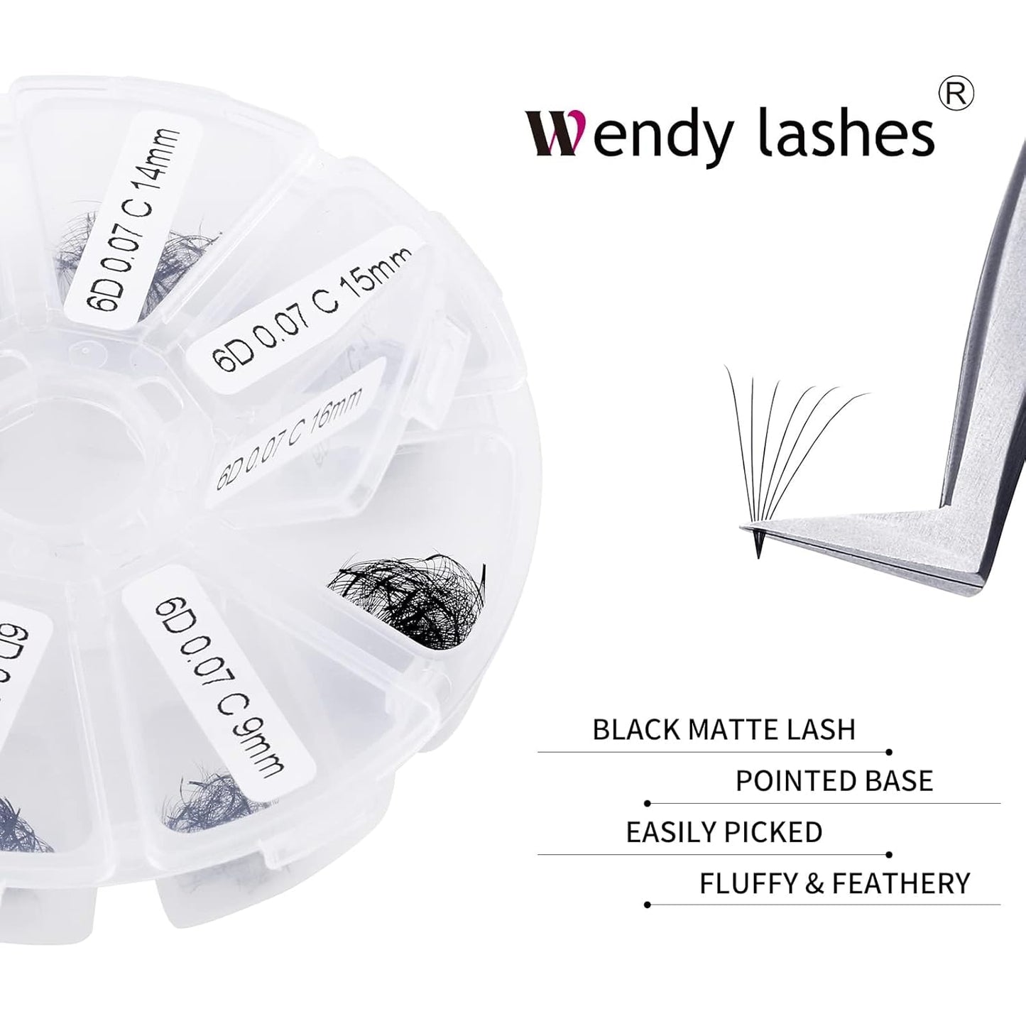 Premade Fans for Lash Extension: 6P, Wendy, Handmade Fans, Pre-made, For Lash-Artists, D, 9-16mm