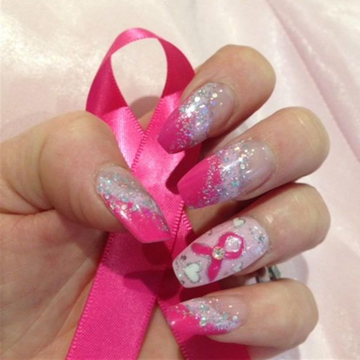 Breast Cancer Nail Art Stickers Pink Ribbon Nail Decals 3D Love Heart Bow Self-Adhesive Nail Design Sticker Breast Cancer Awareness Nail Art Supplies Sticker for Women DIY Manicure Decor Tips 6Sheets