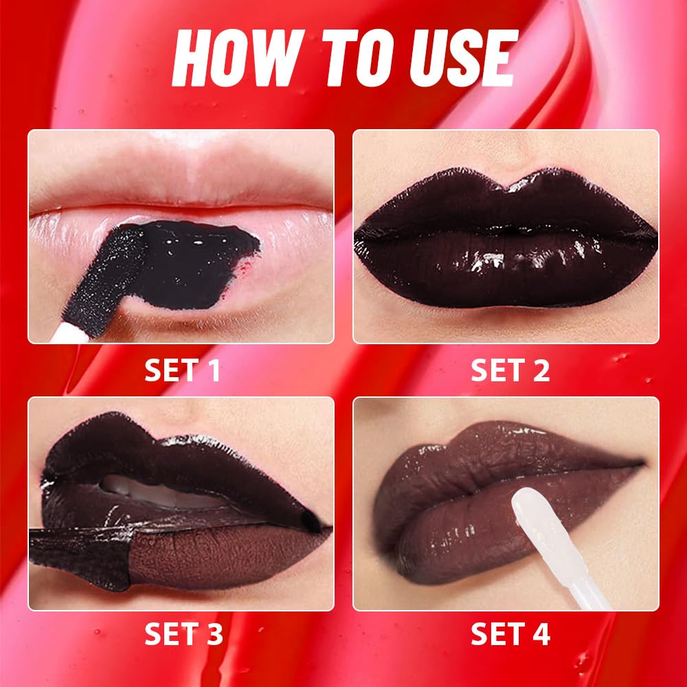 Maroon Lip Stain Peel Off Lip Gloss oil Dual-Ended Combo, Lips Liner Stain Peel Off Tattoo, Long Lasting & Waterproof, Transfer-Proof Lip Tint Stain with Lip oil for All Skin Type 07#
