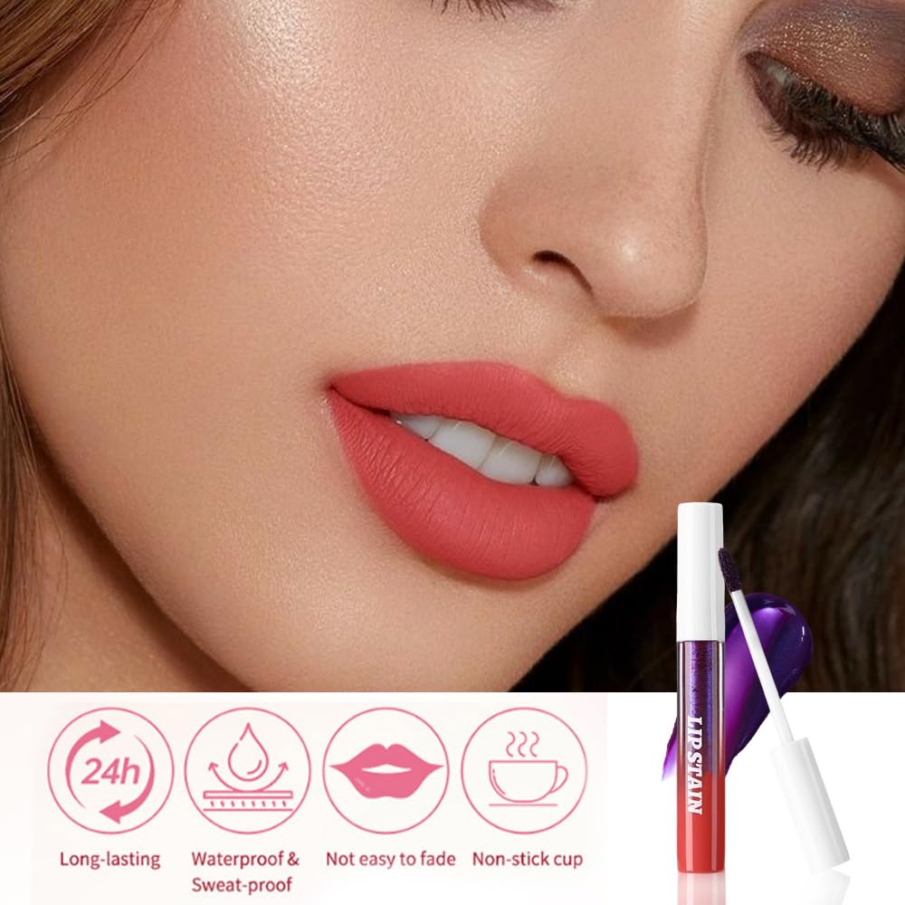 evpct Orange Red Peel Off Lip Stain Tints, Liquid Lipstick Lip Stain Long Lasting Waterproof for Women, Non-stick Cup Lipstick Peel Off Highly Pigmented Not Faded Smudge-proof Easy to Apply, 06