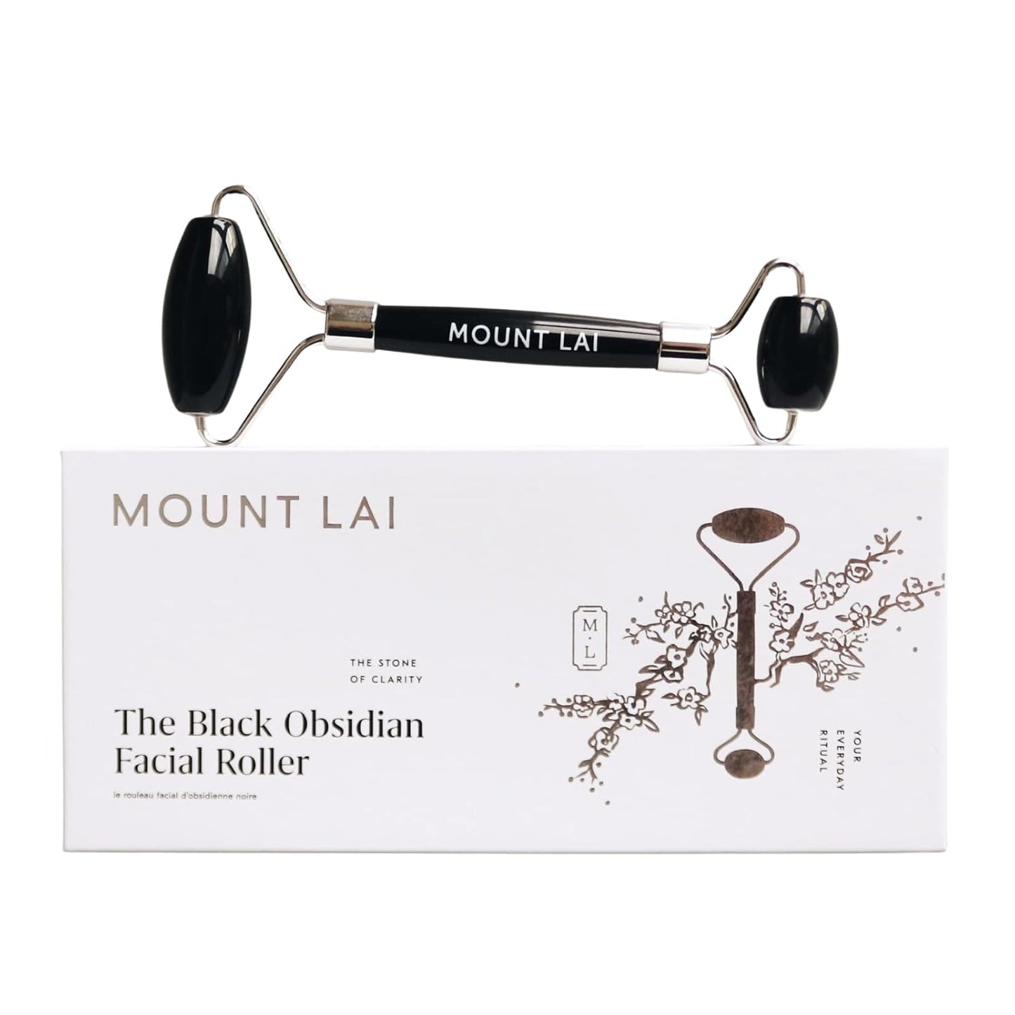 Mount Lai Warming Black Obsidian Facial Roller – The Stone of Clarity, Detoxifying Face Roller Tool for Purified Skin, Relaxation & Improved Circulation, Facial Massager Tool for Self-Care Ritual