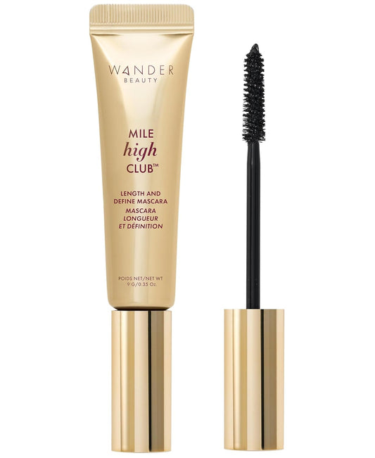 Wander Beauty Mile High Club Length + Define Black Mascara - Smudge-Proof, Lash Lengthening Mascara for a Full, Fanned Out Effect - Castor Oil + Peach Leaf Conditions & Strengthens - 0.31 fl oz