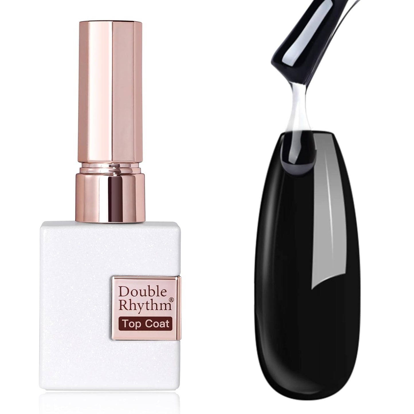 Double Rhythm 15ML No Wipe Gel Top Coat Base Coat Iridescent Glitter Shimmer 2 in 1 Nail Polish Soak Off Manicure DIY Home Salon (Clear)