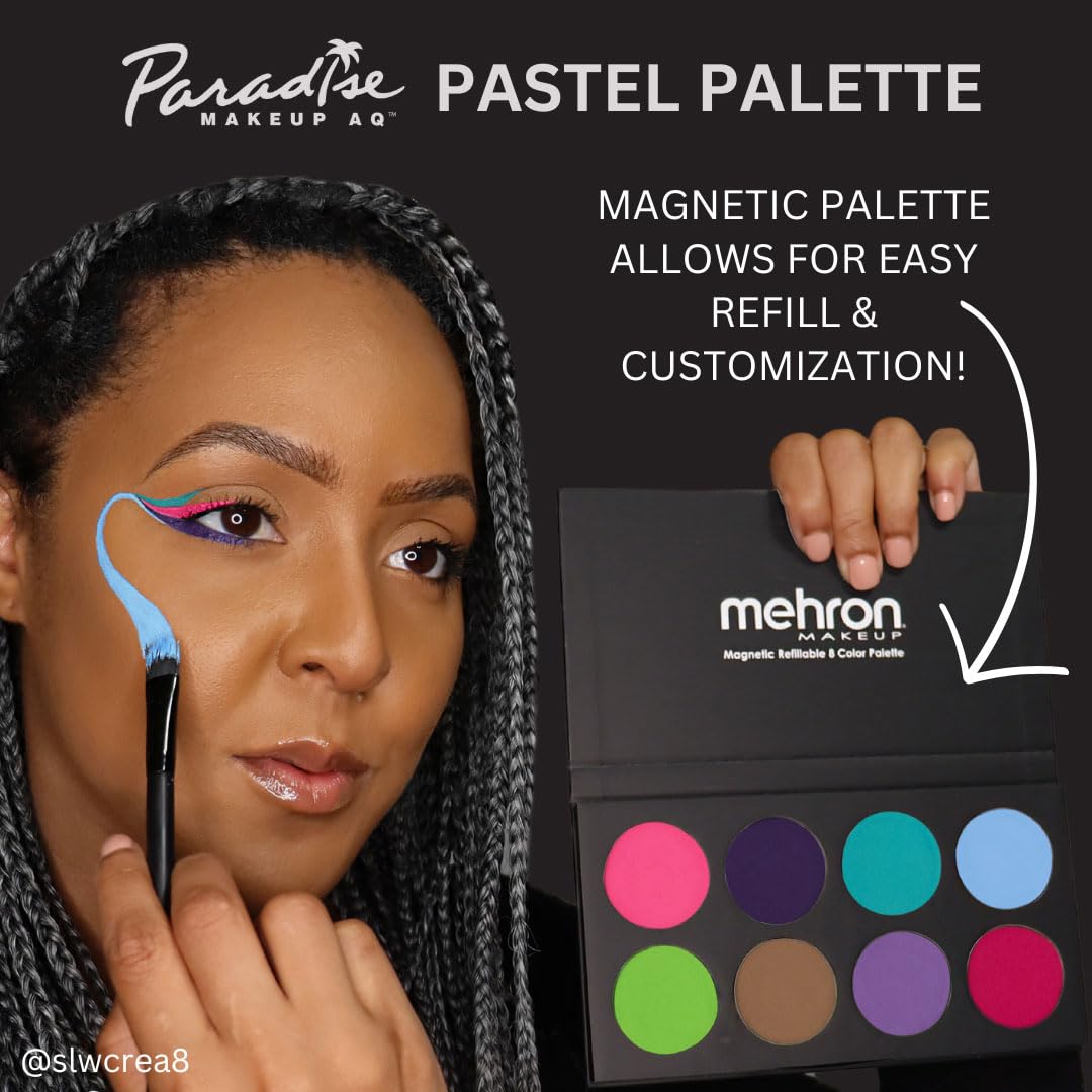 Mehron Makeup Paradise Makeup AQ 8 Color Pastel Palette | Magnetic Refillable Body Paint & Face Paint Palette | Professional Water Activated Makeup for Costumes, SFX, Halloween, & Cosplay