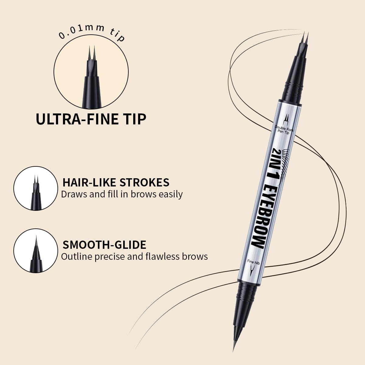 Eyebrow Pencils for Women - Microblading Eyebrow Pencil 2-In-1 Dual-Ended Eyebrow Pen with Precise 2-Fork-Tip & Brush-Tip Waterproof Eyebrow Pencil for Hair-Like Brows, Last All-Day, Brown