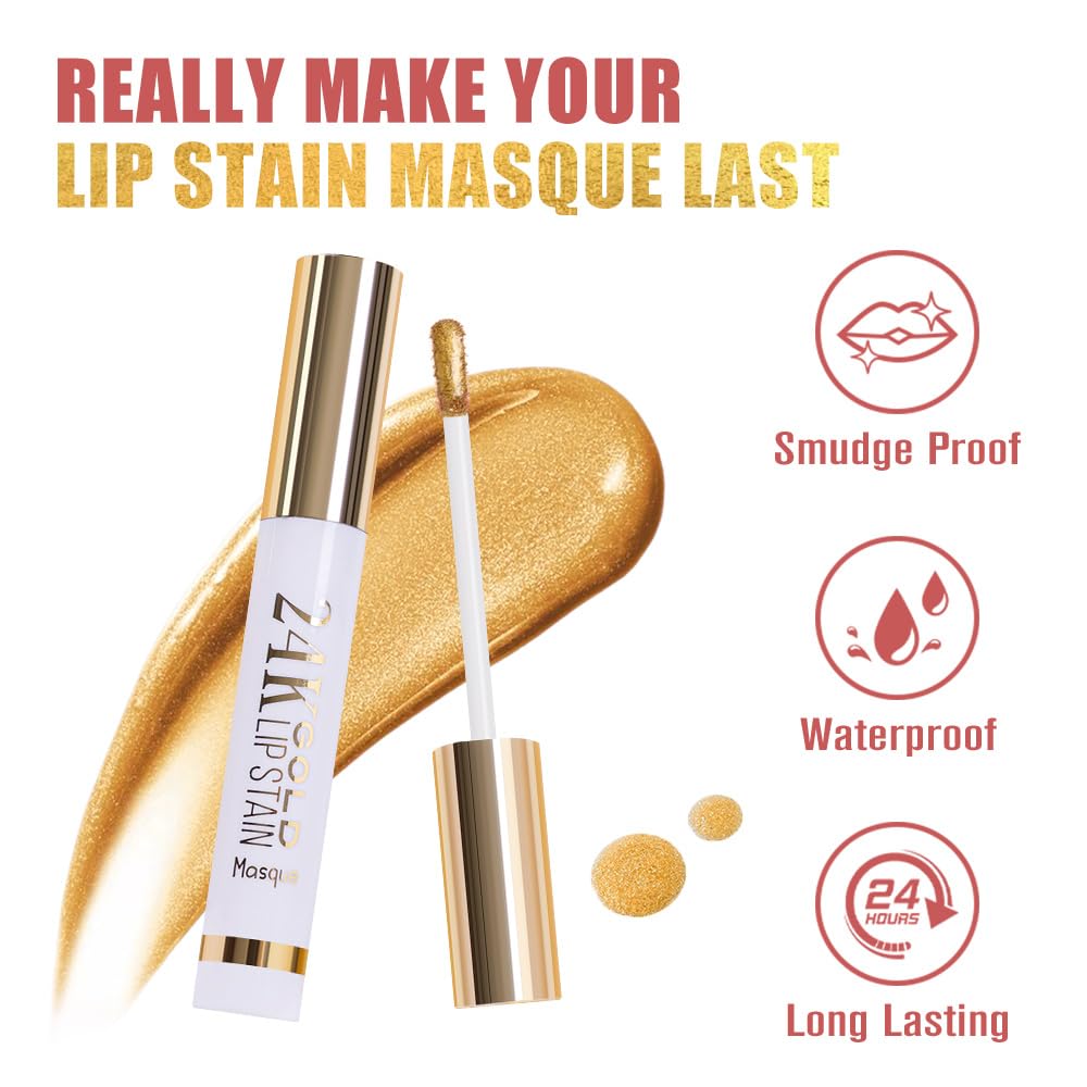 2025 New 24K Gold Liquid Lip Gloss Peel Off Lip Stain Tattoo with Tweezer, Ruby Red Lips Stain Peel Off Masque, Long Lasting Waterproof Lip Tint Stain, Transfer-proof for All Skin Types 03#
