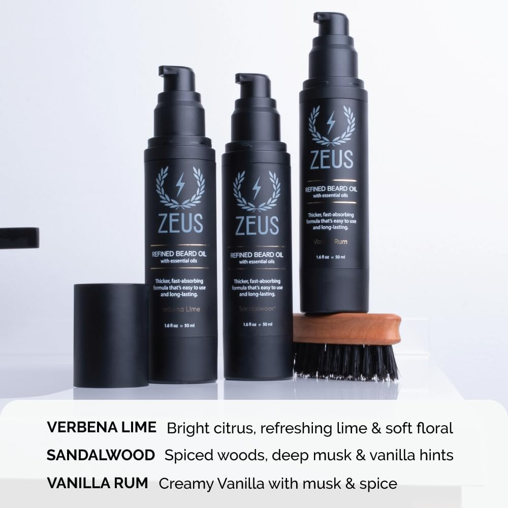 ZEUS Refined Beard Oil for Men, Leave-In Conditioner for Beard & Mustache, Softens Hair, Fights Dryness & Itch (Made in USA) Vanilla Rum