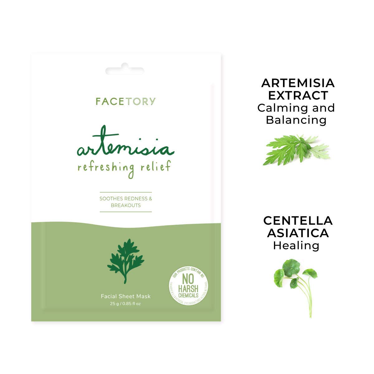 FACETORY K Beauty Face Mask Skin Care - ARTEMISIA REFRESHING RELIEF Sheet Mask with Artemesia Plant Extract | Soothes Redness & Breakouts (10 Pack)