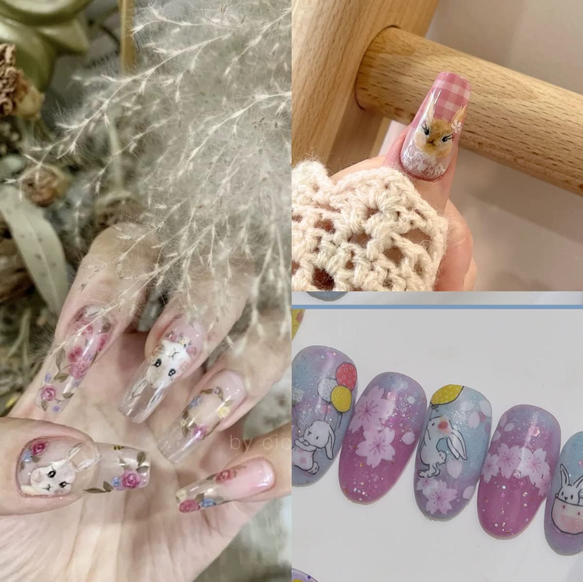 Dedyel Cute Nail Stickers 5D Embossed Cartoon Kawaii Animal Self-Adhesive Nail Decals for Women Girls Kids Nail Art Decoration