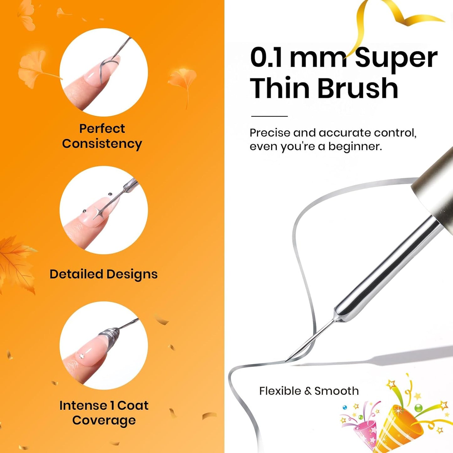 Beetles Metallic Gel Nail Polish Liner Set Silver Bronze Gold 2pcs Gel Liner Nail Art Chrome 3D High-Gloss Effect for Nail Paint Design with Thin Brush DIY French Manicure Curing Requires at Home