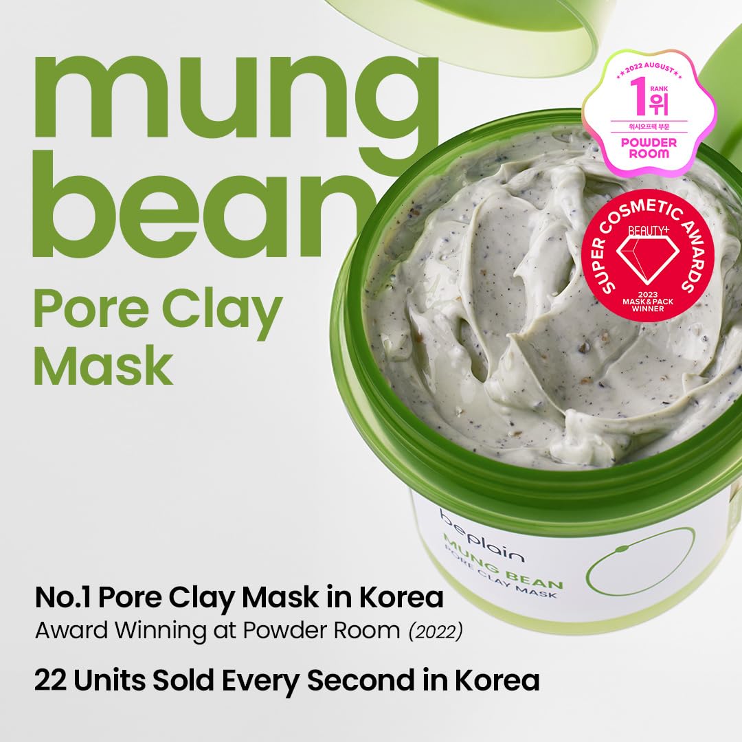 beplain Mung Bean Pore Clay mask (4.05 fl oz /120ml) | Fragrance-Free | Wash Off Mask for Blackhead & Whitehead Care | Quick 3 Minute to Gently Cleanse, Exfoliate and Tighten Pores | Korean Skincare