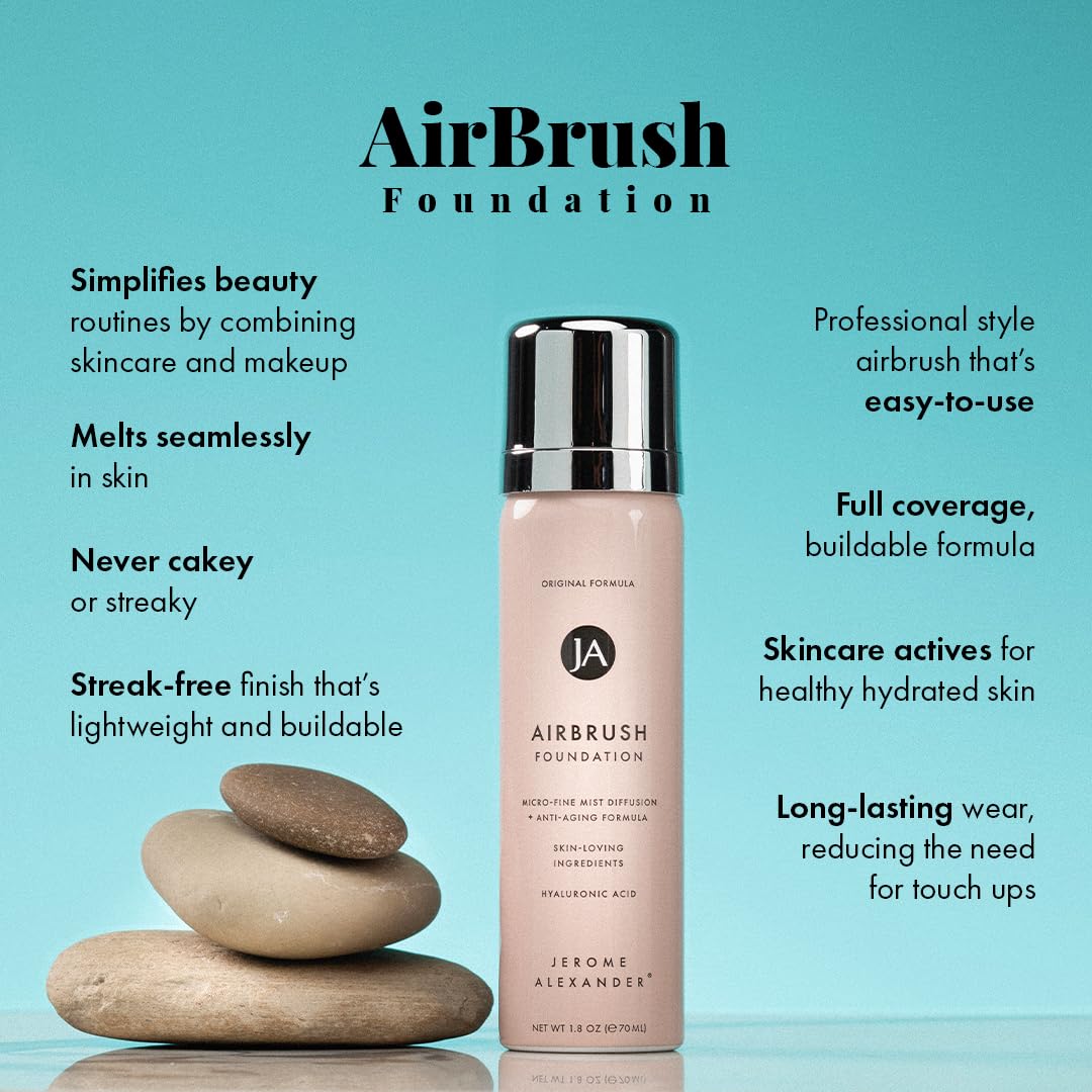 MagicMinerals AirBrush Foundation by Jerome Alexander – 2pc Set with Airbrush Foundation and Kabuki Brush - Spray Makeup with Anti-aging Ingredients for Smooth Radiant Skin - Warm Medium