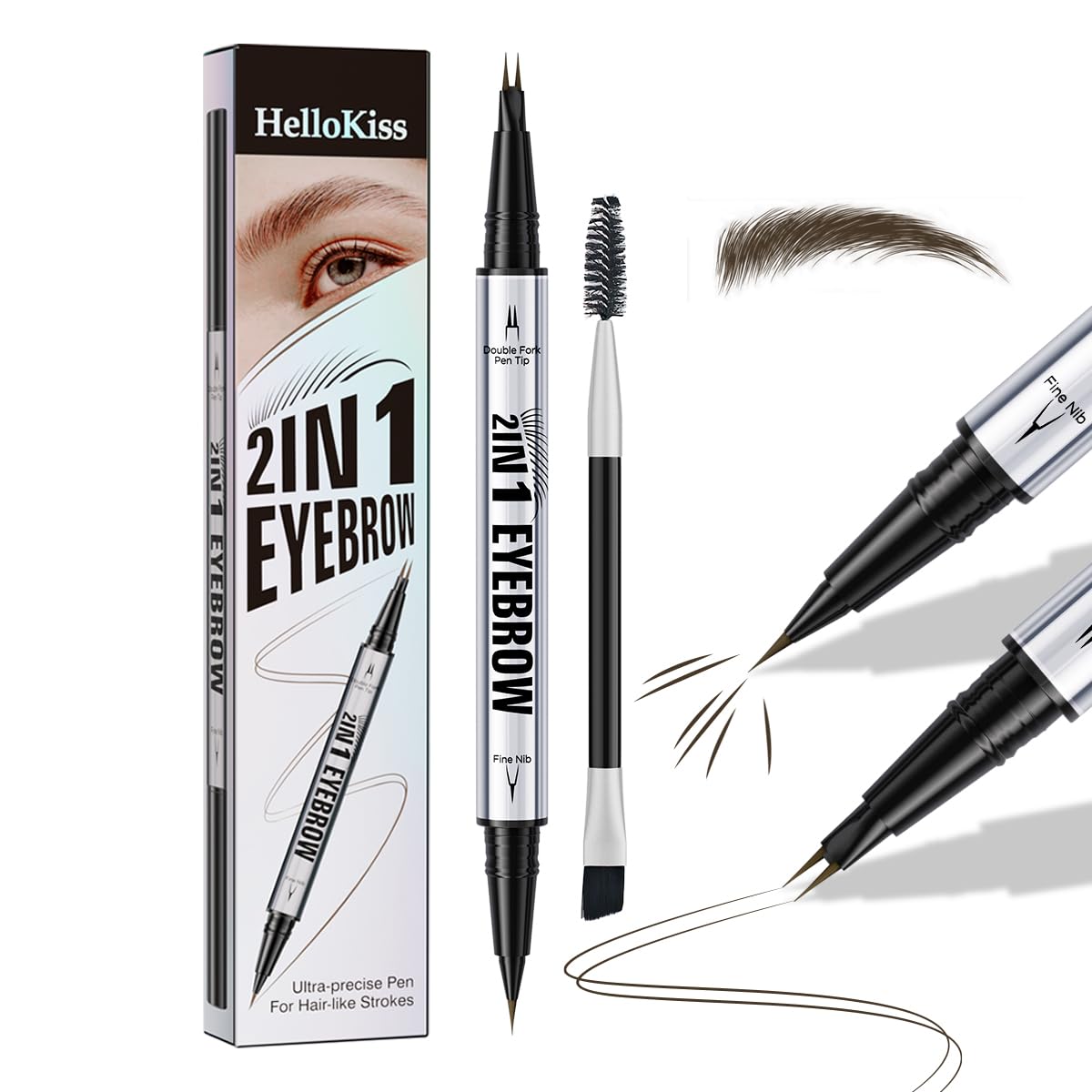 Eyebrow Pencils for Women - Microblading Eyebrow Pencil 2-In-1 Dual-Ended Eyebrow Pen with Precise 2-Fork-Tip & Brush-Tip Waterproof Eyebrow Pencil for Hair-Like Brows, Last All-Day, Black Brown