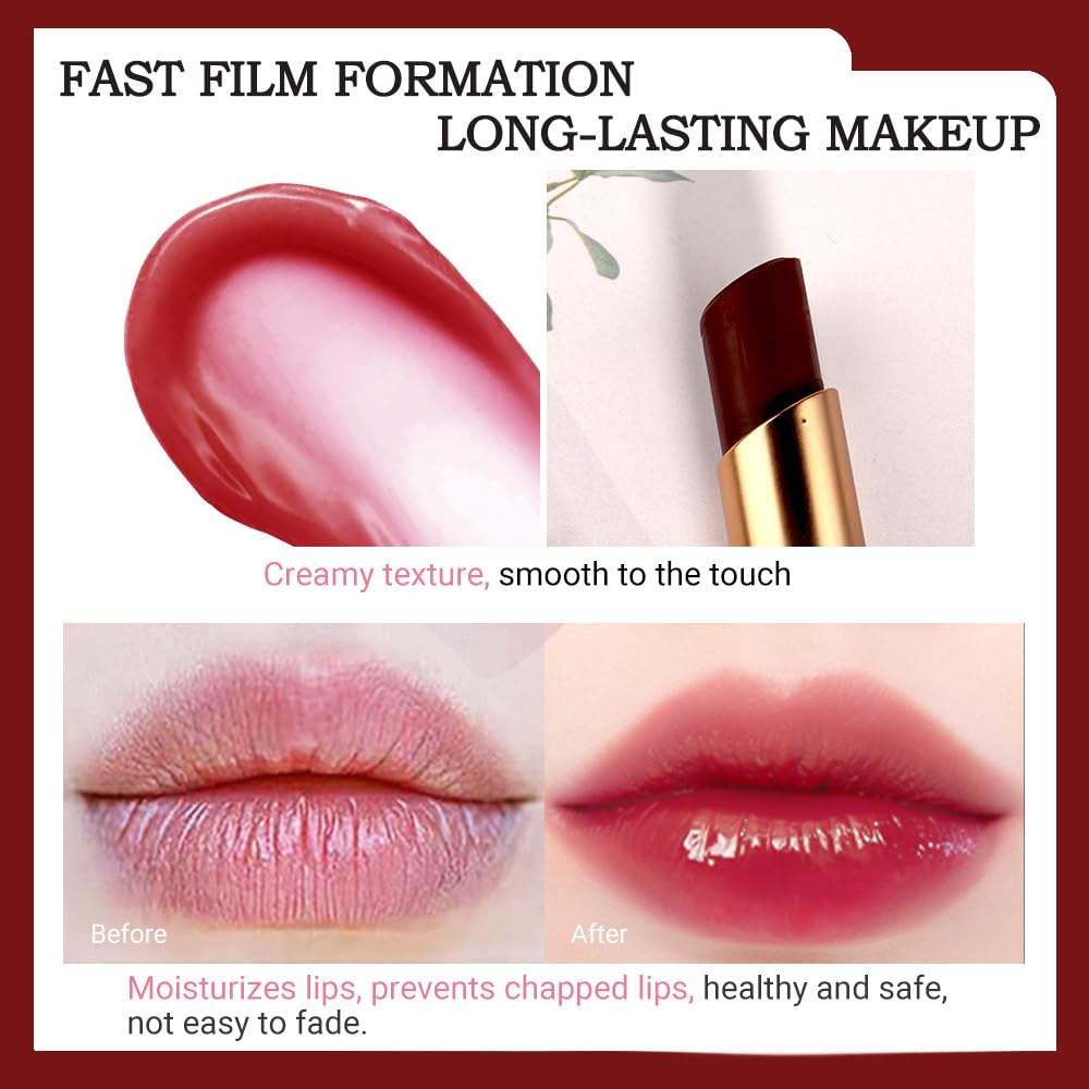 evpct 2Pcs Black Red Cherry Magic Mood Color Changing Lipstick Long Lasting 24 Hours Original for Women, PH Color Change Changing Jelly Lipstick Tinted Lip Balm Gloss Stain Makeup Set labiales magicos