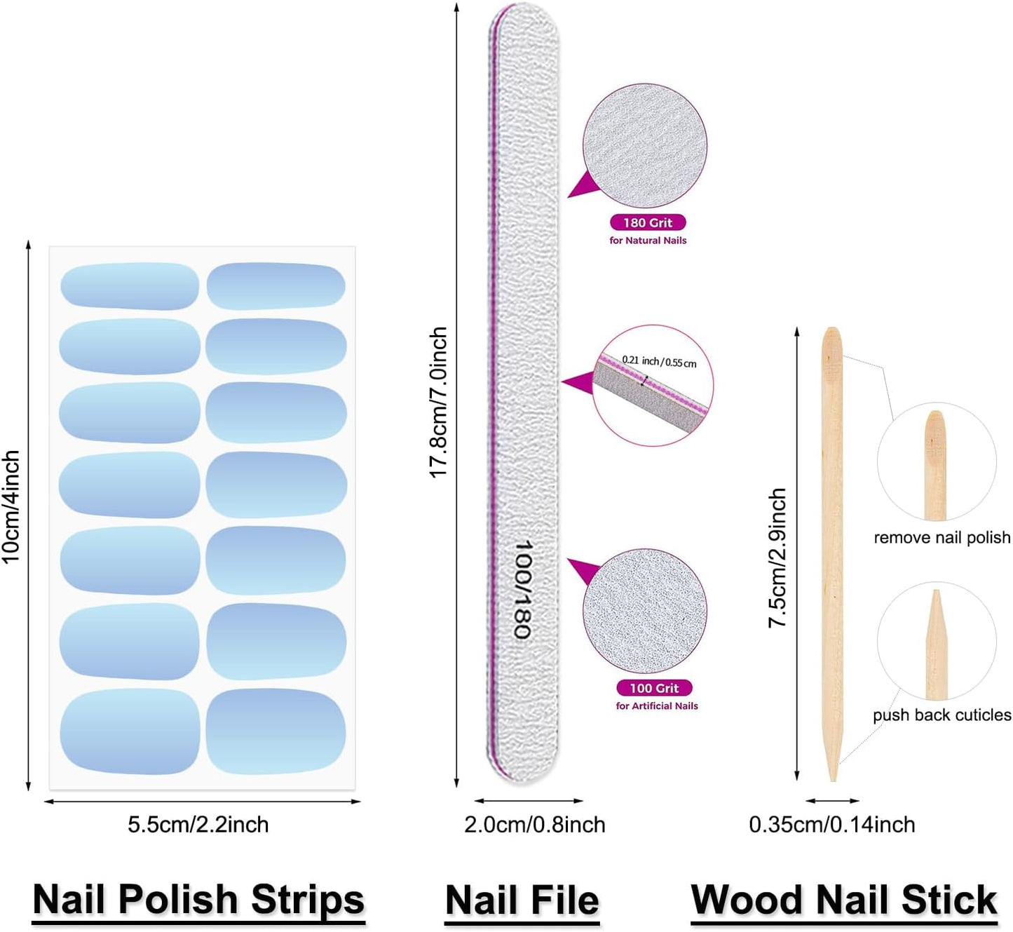 DANNEASY 16 Sheets Gradient Color Nail Polish Stickers Full Nail Wraps for Women Stick on Fingernail Nails Self Adhesive Nail Polish Strips Gel Nail Strips with Nail File, Cuticle Stick