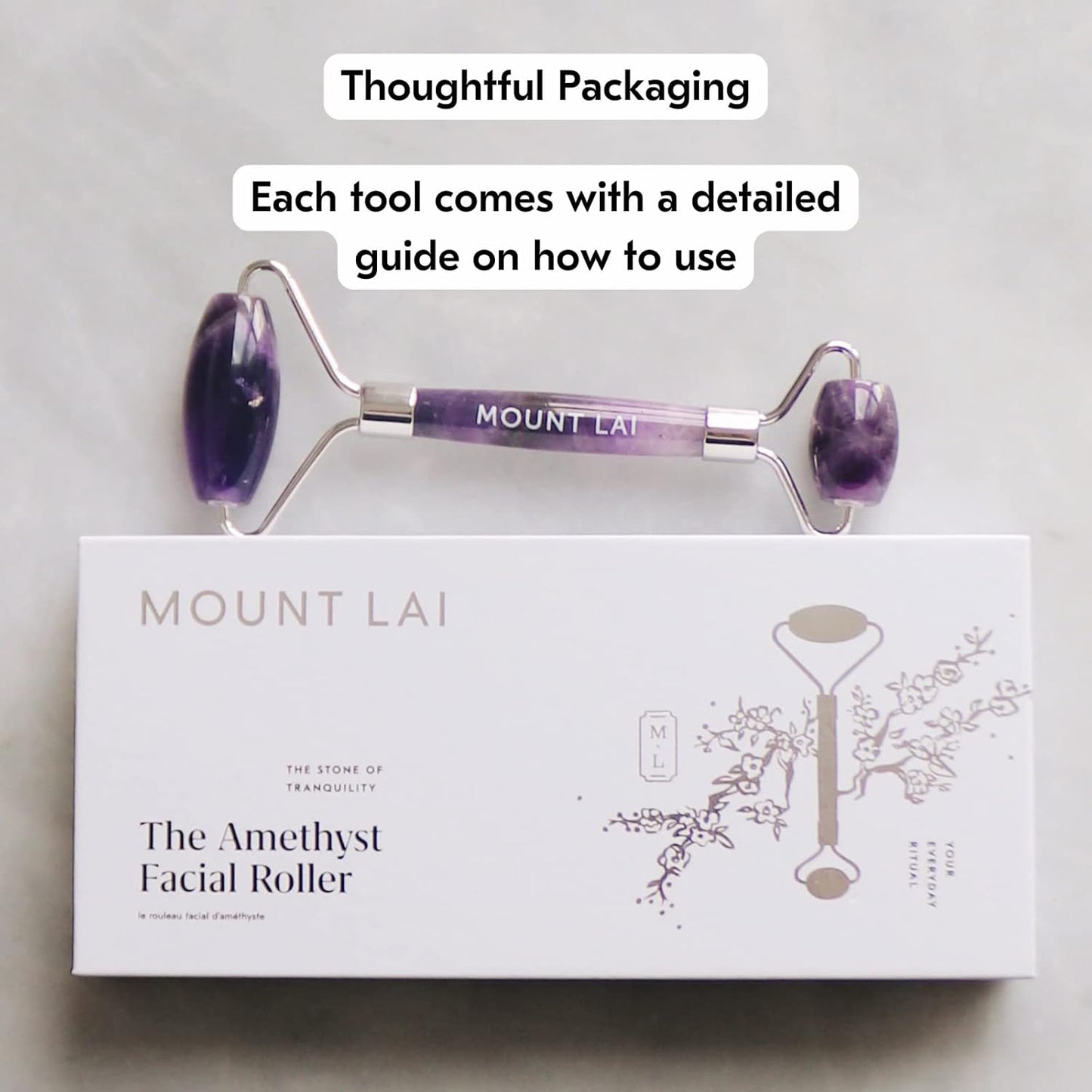Mount Lai De-Puffing Amethyst Face Roller – The Stone of Tranquility, Facial Massager to Soothe, Calm & De-Puff Sensitive Skin, A Self-Care Ritual for Radiance