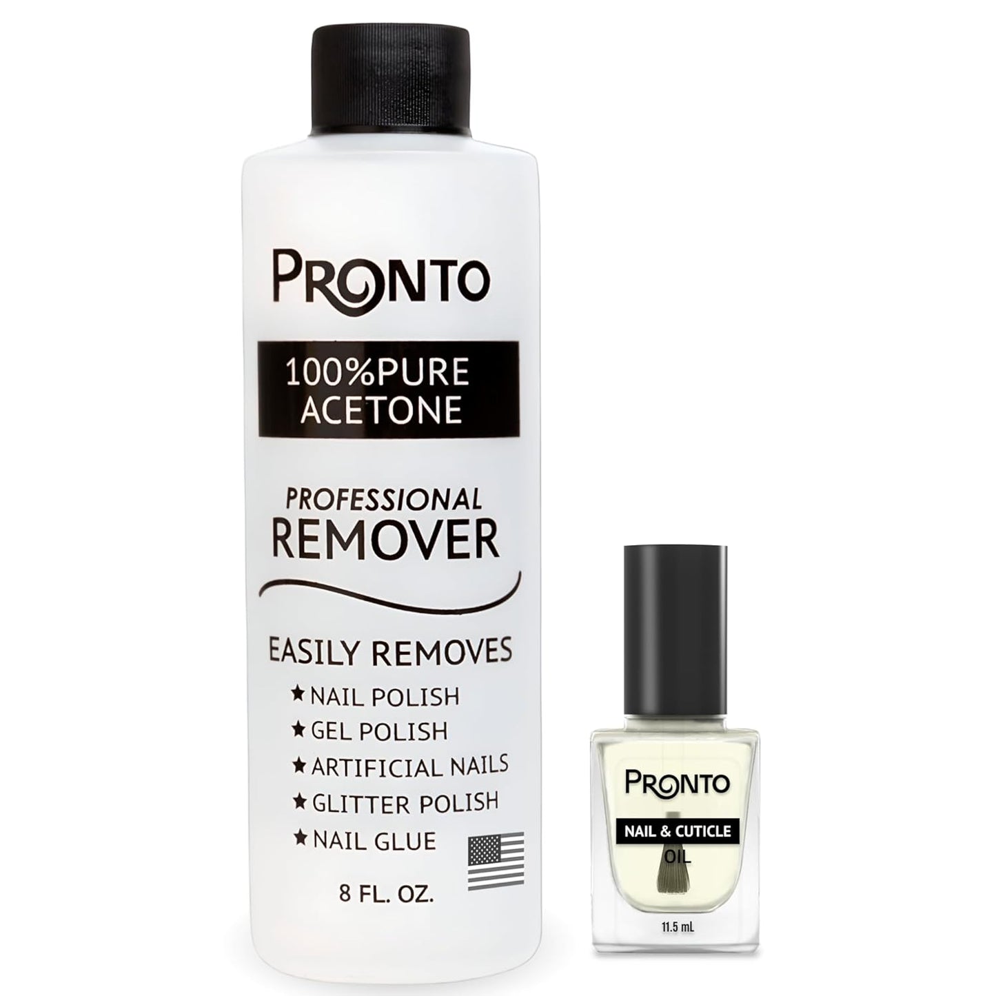 Pronto 8 Oz 100% Pure Acetone Nail Polish Remover and Cuticle Oil, Pure Acetone for All Nail Polish Types including Gel, Acrylic & Sculptured Nails, Gel Nail Polish Remover and Nail Repair, Duo Pack