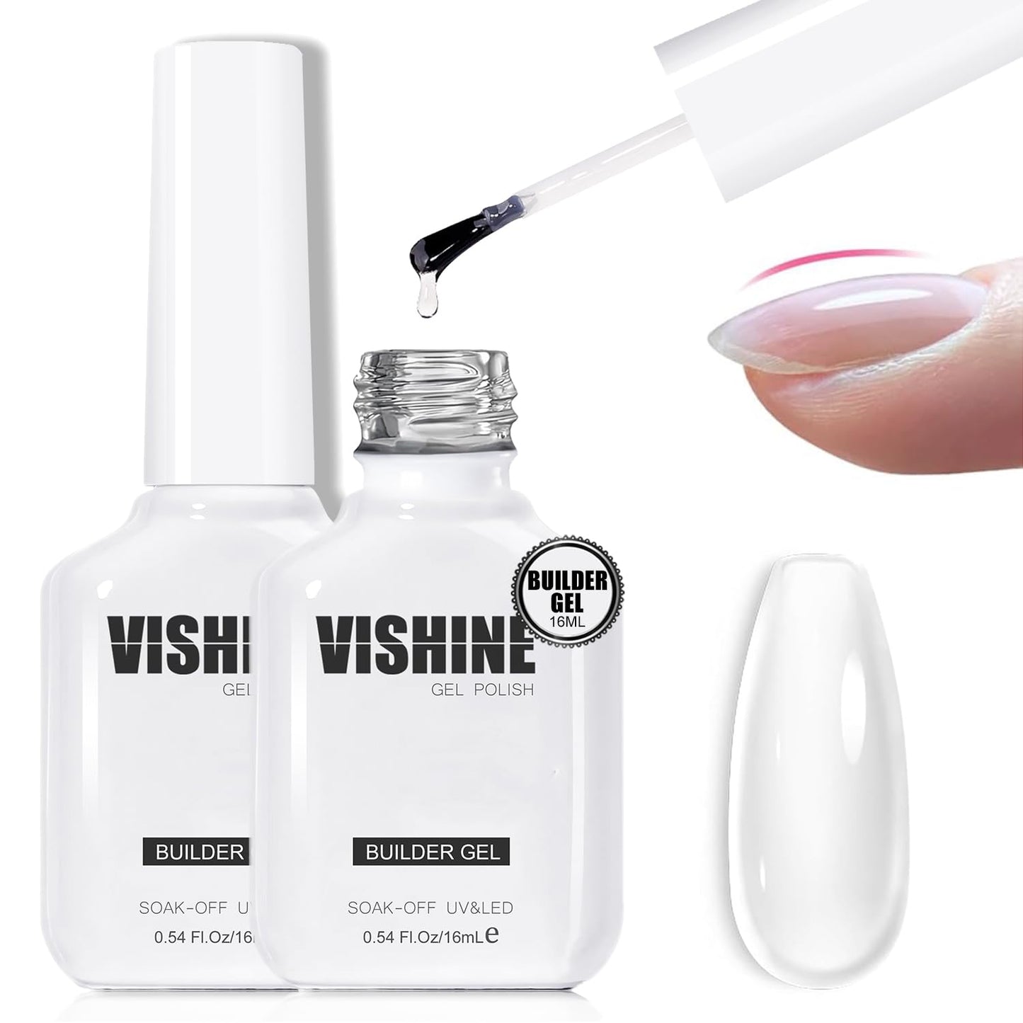 Vishine 2 Pcs Clear Builder Gel 8-in-One Clear Gel Builder for Nail Thickening Natural Nails Transparent Extension Hard Gel Polish Rhinestone Glue for Nail Art Base Coat Needed 16ml